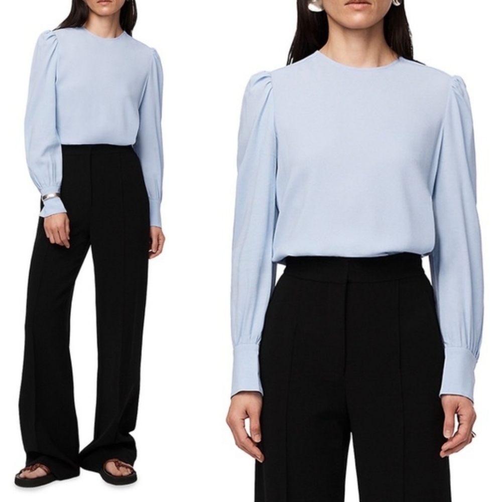 Another Tomorrow white crewneck blouse